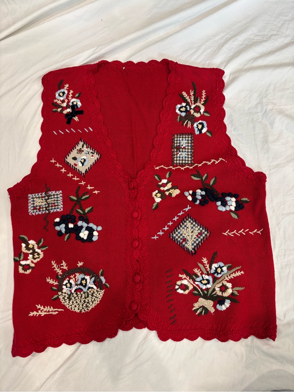 Vintage Koret Red Embroidered Sweater Vest